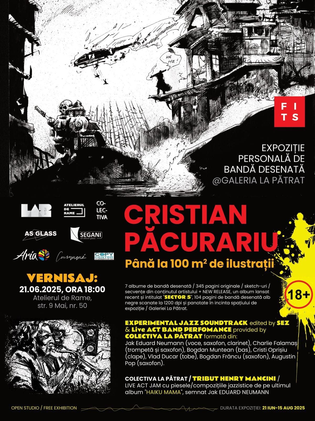 Afiș: Cristian Păcurariu — până la 100 m² de ilustrații, vernisaj