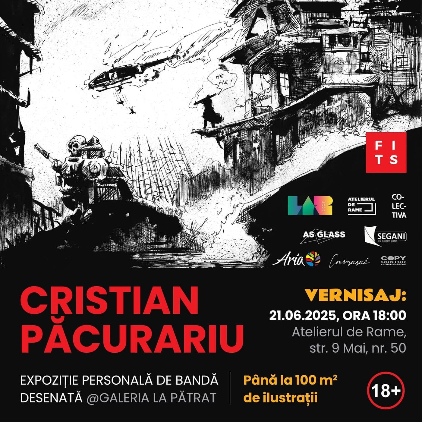 Afiș: Cristian Păcurariu — expoziție personală de bandă desenată